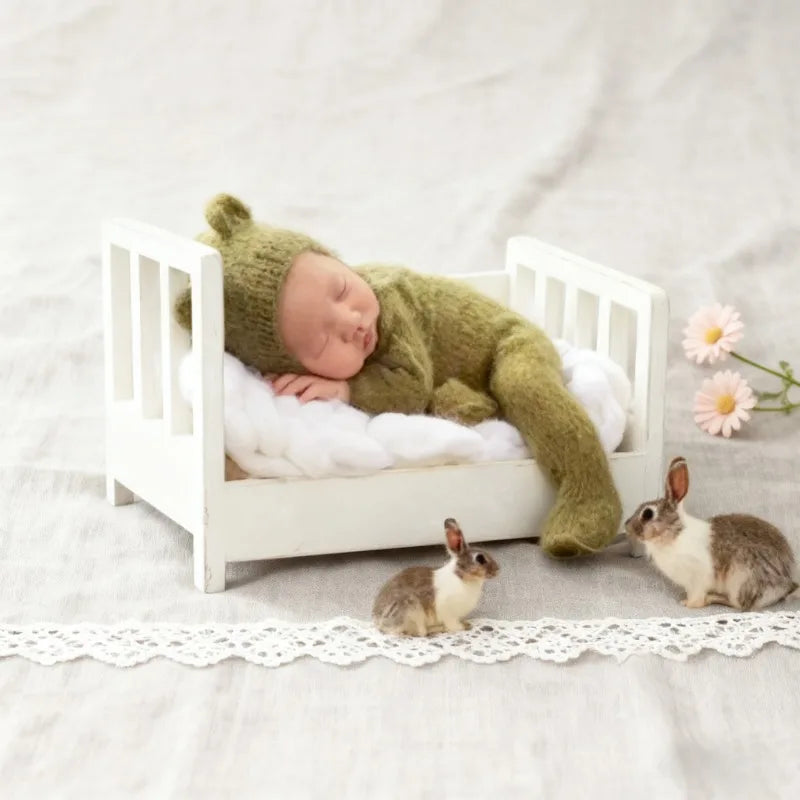 1pc Vintage Detachable Wooden Mini Bed Baby Chair Newborn Photo Shoot Essential Props Practical Children's Photography Furniture