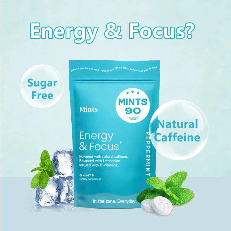 Sugar-Free Mint Tablet Candy Boost Your Energy and Focus Long Lasting Chew Improve Energy And Attention Caffeine Gum
