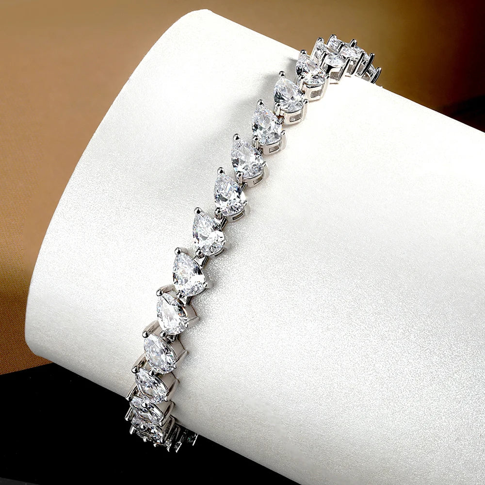 Certified 0.5carat Pear Cut Moissanite Diamond Tennis Bracelets for Women 925 Sterling Silver Waterdrop Shape Wrist Chain