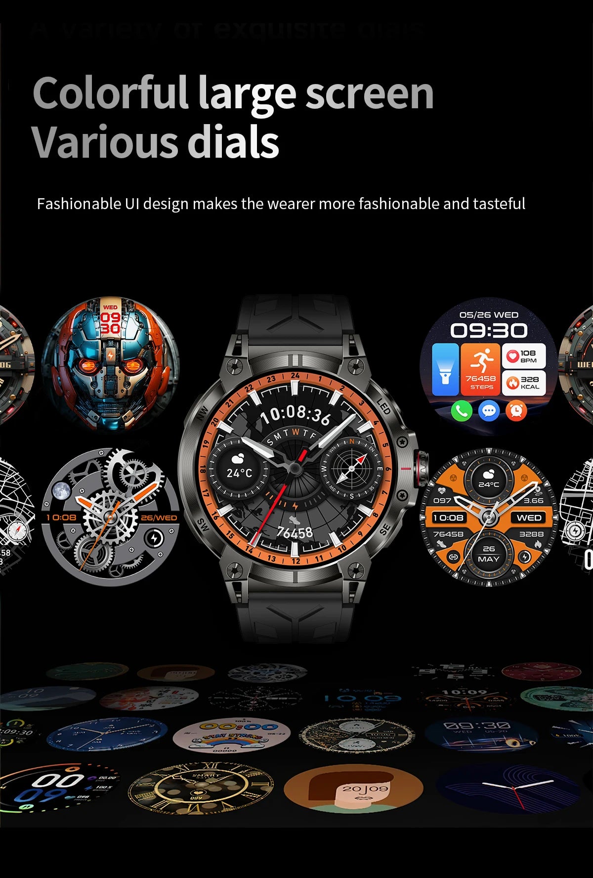 Military smartwatch men,760mAh Bluetooth call,LEDflashlight,compass,1.85HD Large screen,heart rate.blood pressure,IP68waterproof