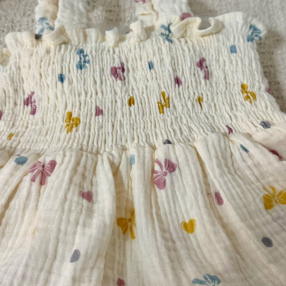 MILANCEL New Summer Baby Bodysuit 3-18M Sweet Bow Infant Girls Straps Jumpsuit +Hat Cotton Thin Toddler One Piece