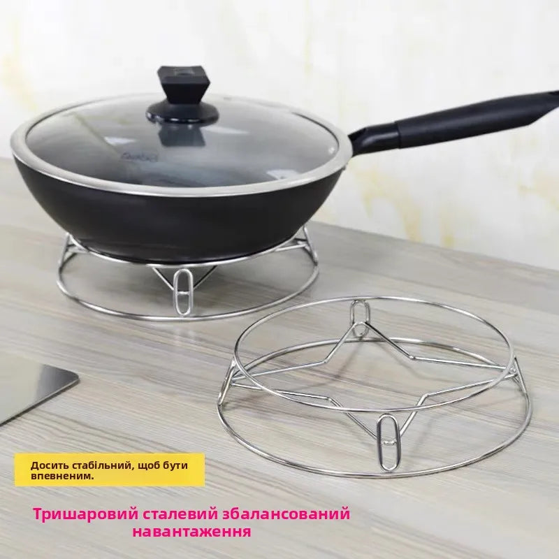 Thickened Stainless Steel round Tube Wok Stand Double Layer Pot Pad with Plate Connected Pot Stand Heat Insulation Anti-Scald...