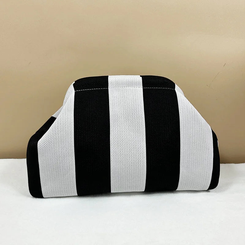 Striped Beach Bag Cloud Knitted Fashion Commuter All-Match Makeup Bag Weave Cross-Border Style Polyester Pillow-Shaped Bag