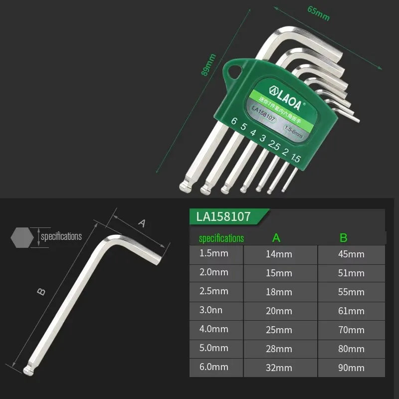 LAOA Mini 7-piece allen wrench hexagonal hexagonal screwdriver set 0.7/0.9/1.3/1.5/2/2.5/ 3mm wrench Allen key