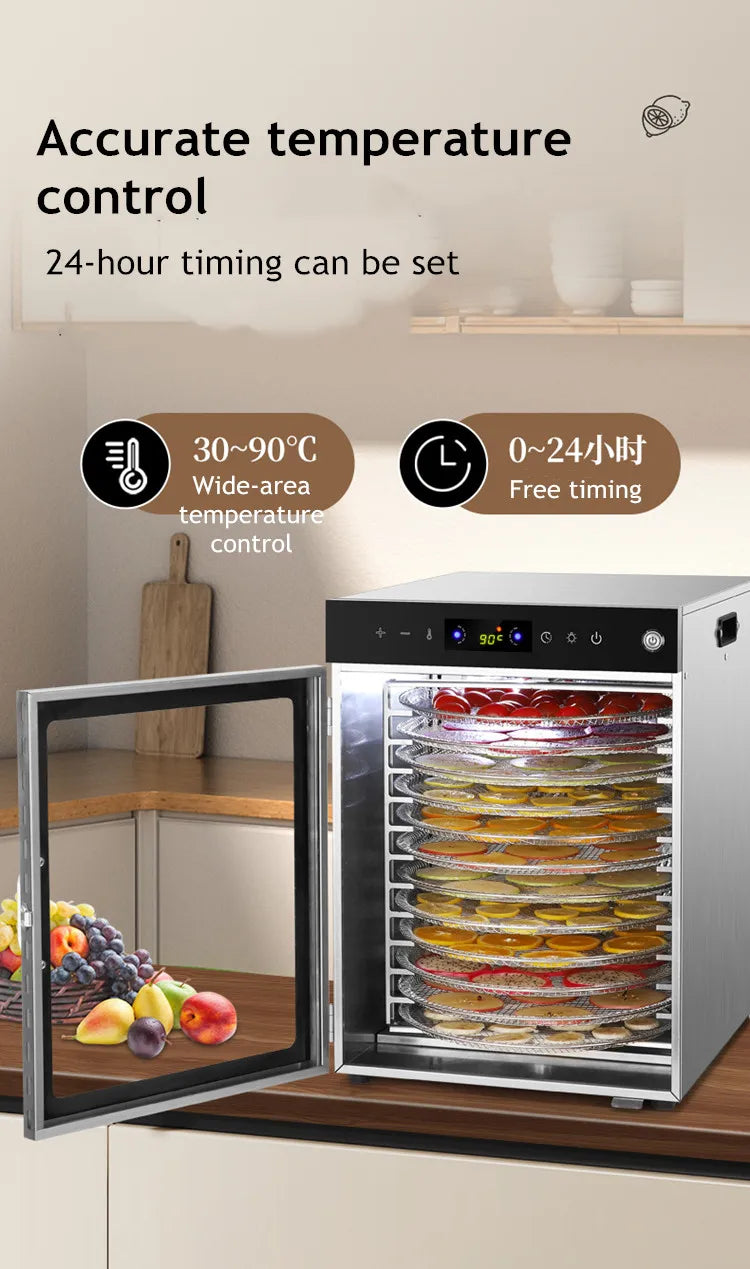 10/12/16 Tier Rotary Food Dehydrator Smart Commercial & Home Dryer for Fruit, Veg, Meat, Snacks, Herbs