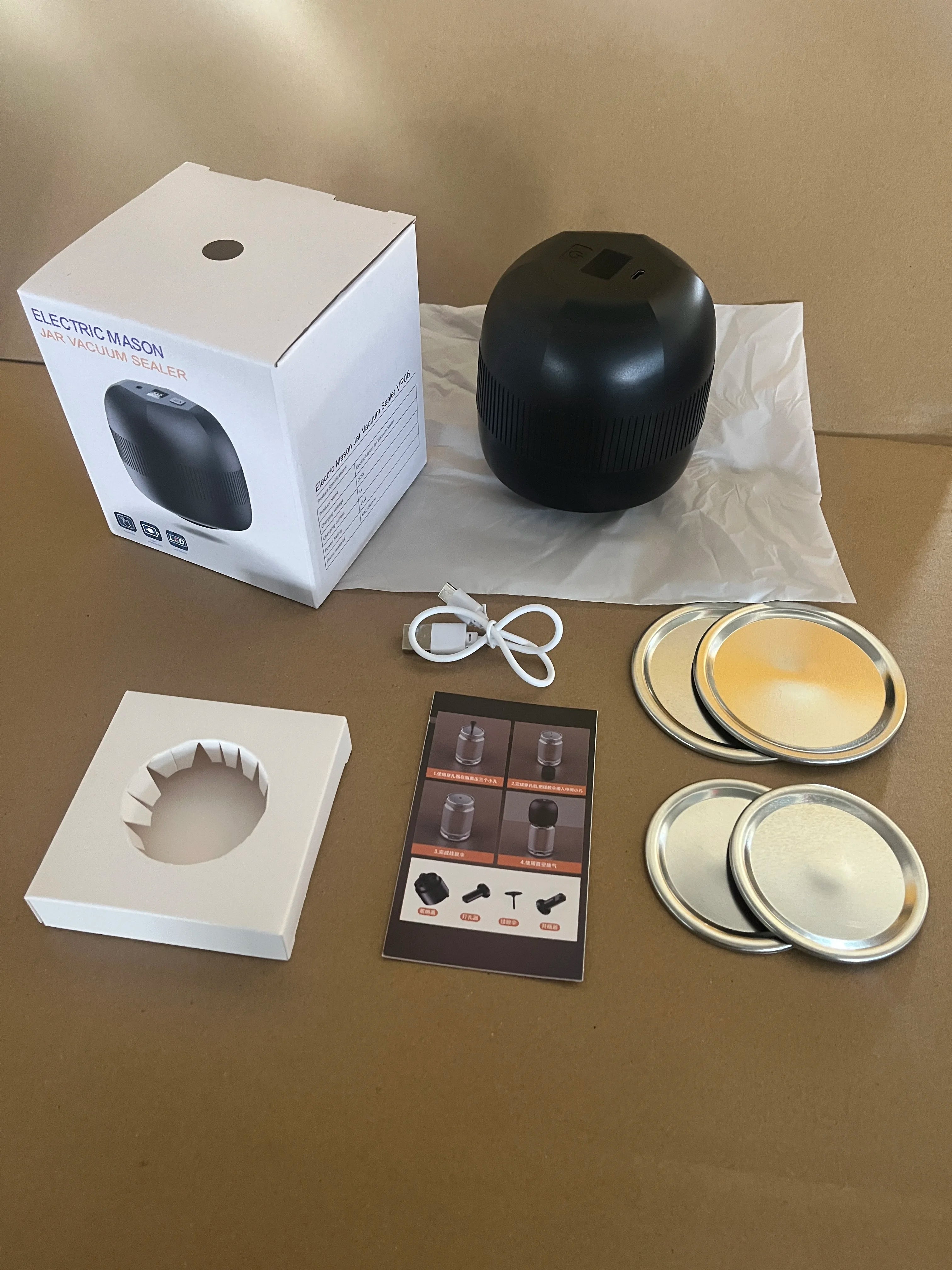 Electric Automatic Kitchen Mini Mason Jar Vacuum Sealer Kit - Pump Machine with Lids Food Preservation Jar Sealer Set