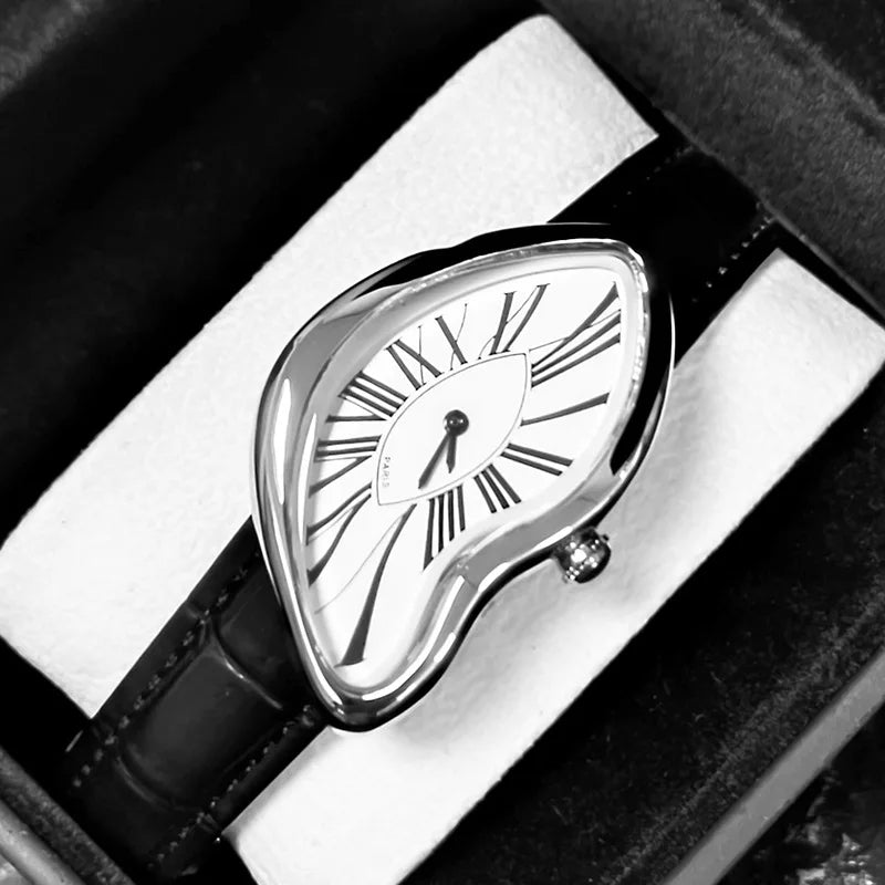 Luxury Quartz Men's Watch Vintage Cash Creative Melting Twisted Watches For Men Irregular Case Leather Y2K ins style niche watch