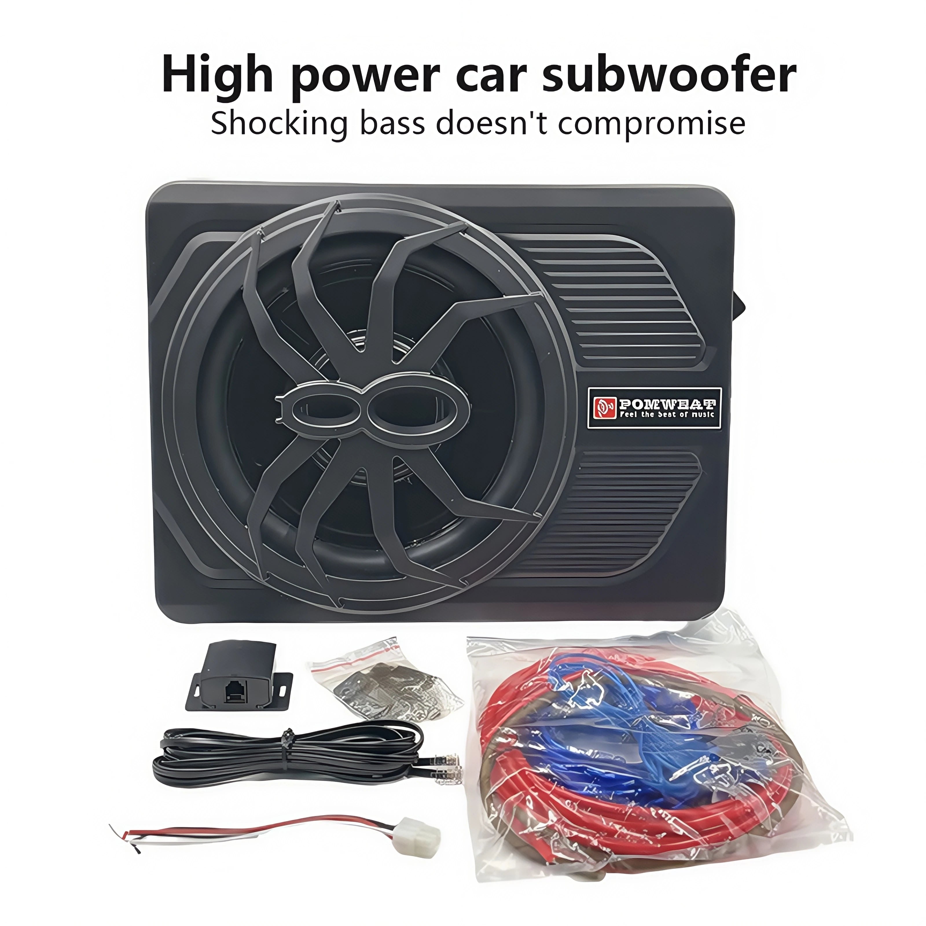 10" Upgrade 800W Slim Under Seat Powered Car Subwoofer with Built-in Amplifier for Car/Truck,New Upgrade with LED Ambient Lights