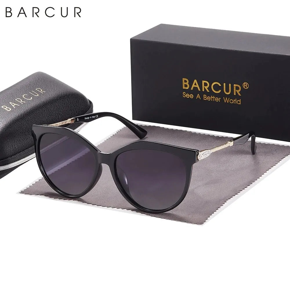 BARCUR Polarized Cat Eye Sunglasses Women Gradient Round Sun Glasses for Women Oculos Lunette De Soleil Femme