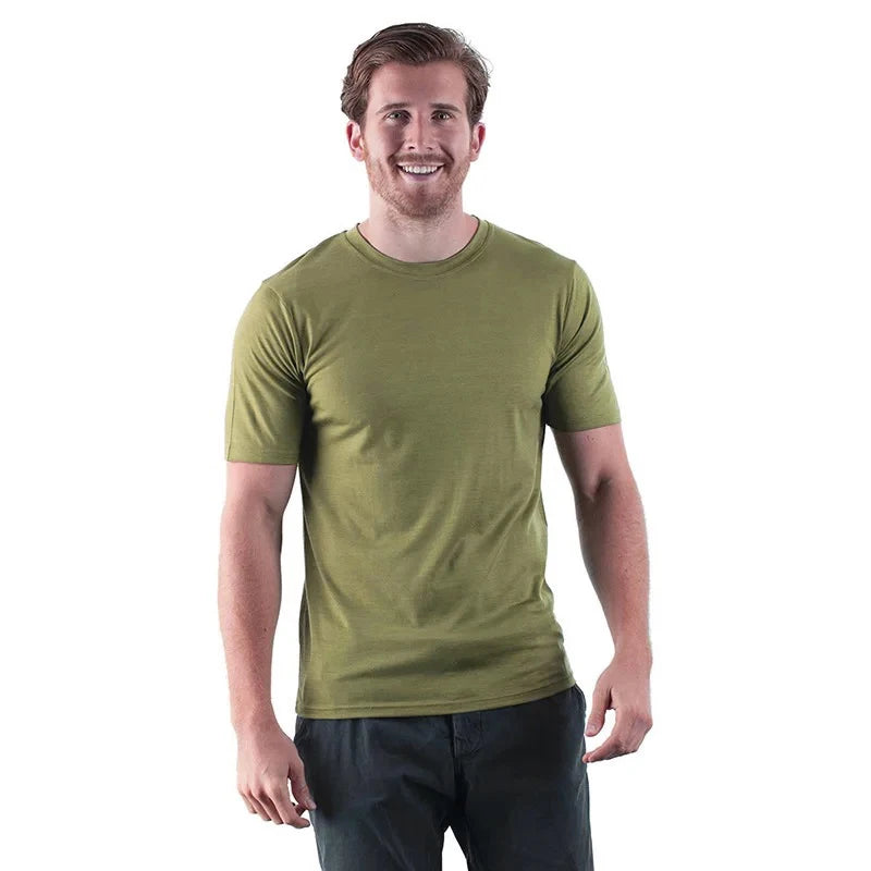 Men's 100% Superfine Merino Wool T-Shirt Base Layer Wicking Breathable Quick Dry Anti-Odor No-itch Comfortable Fit Size