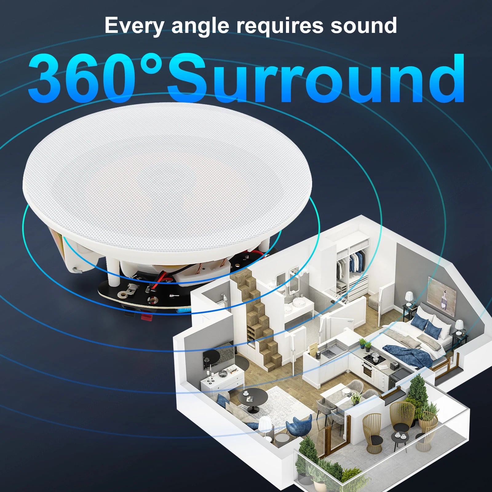 STUDIOFINIX 6.5" 4PCS 600W Premium Waterproof Bluetooth Ceiling Speakers - Wired Home Recessed Set for Indoor Kitchen Bedroom