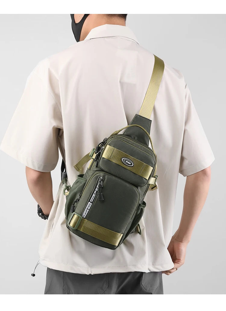 Fashionable Men's Crossbody Bag Student Casual Waist Bag Nylon Material Zipper Closure Soft Handle Multi-Compartment Pack
