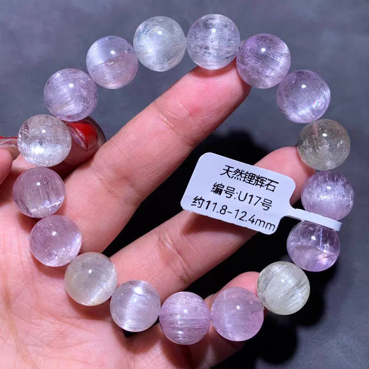 Natural Purple Kunzite Clear Round Beads Bracelet Jewelry Women Men Colorful Kunzite Bracelet Cat Eye Women Men AAAAAA