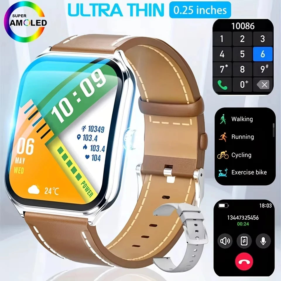 2026 New Ultra Thin AMOLED Smart Watch Men 386*448HD Screen Fashion Women Sports Bracelet BT Calling Waterproof Smartwatch gift