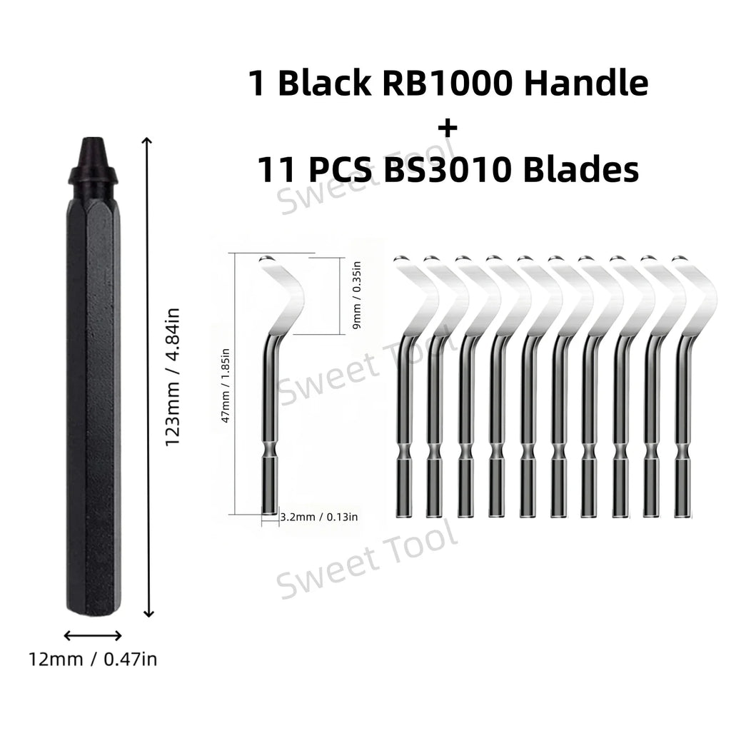 Deburring Tool Set RB1000 Black Metal Handle with 1/10/11 Swivel Blades for Metal PVC Plumbing 3D Printing Plastic Copper Resin
