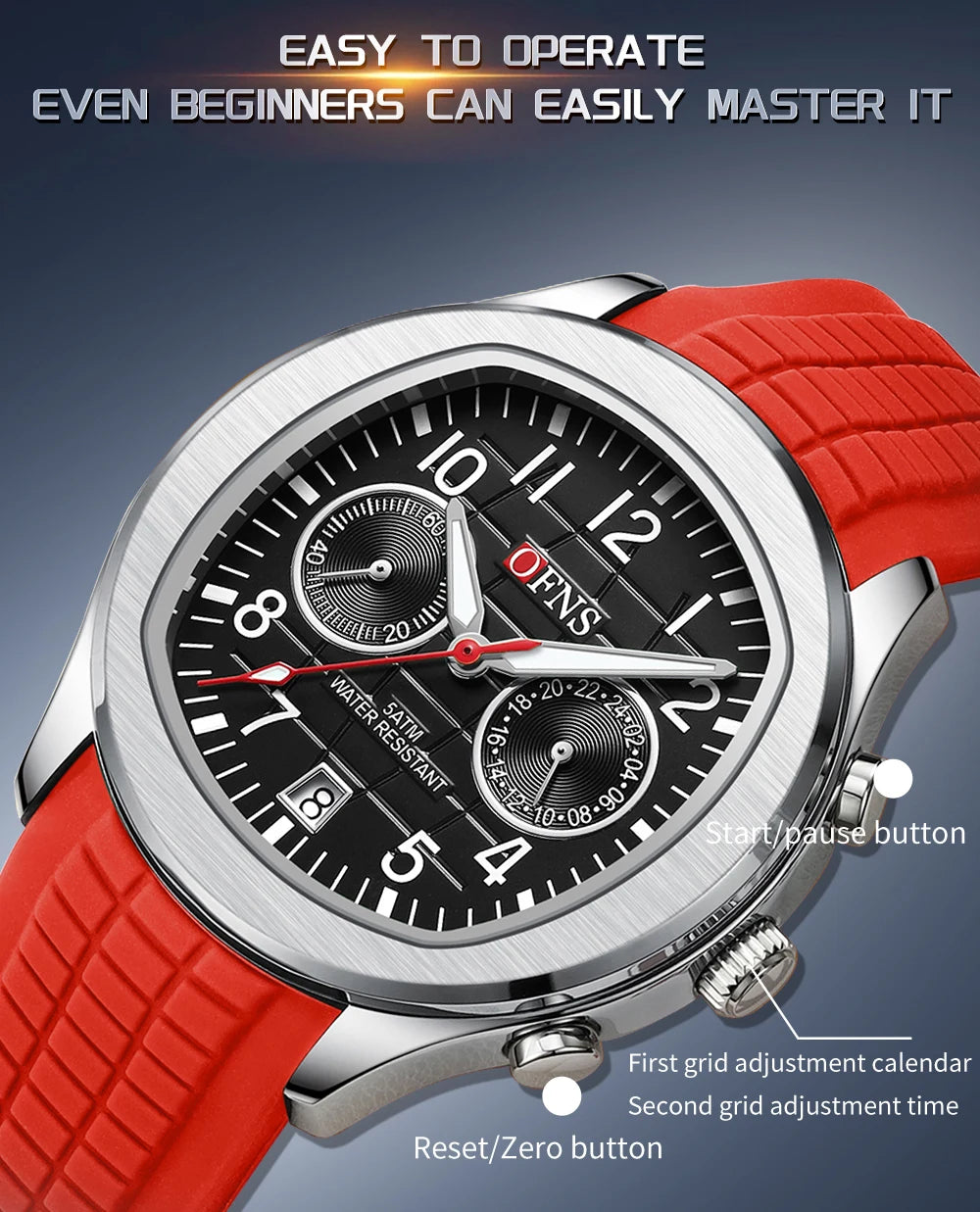OFNS 8020 Fashion Men's Quartz Watch Double Hole Five Needle Waterproof Luminous Calendar Business Men's Quartz Watch