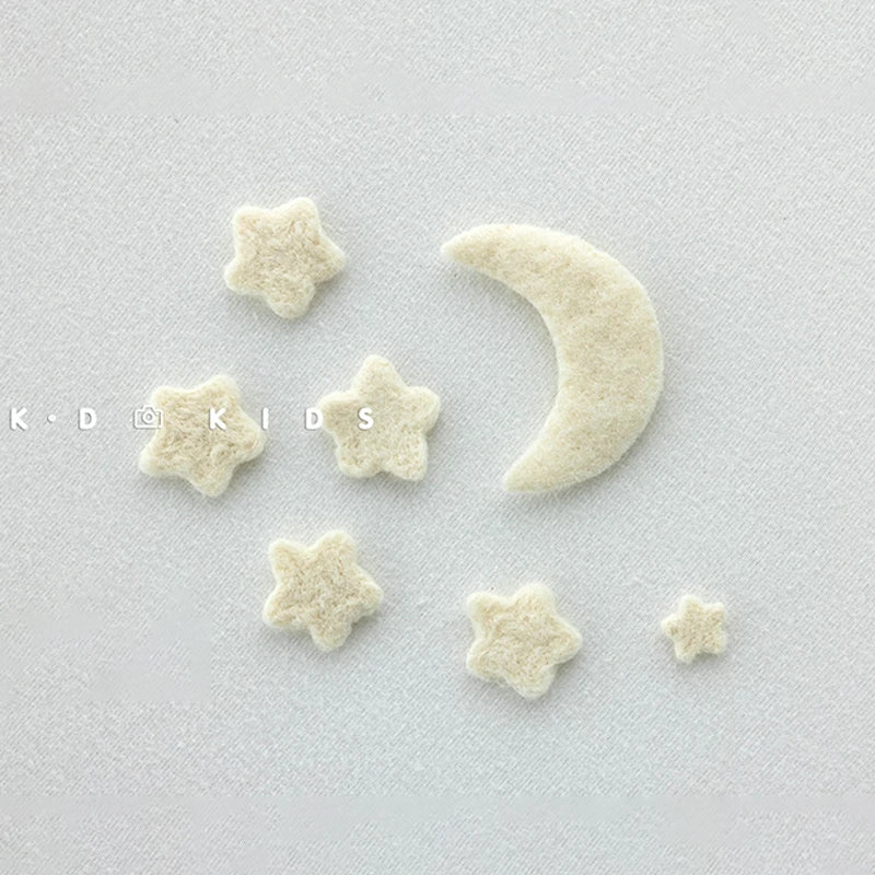 7pcs Wool Felt Stars and Moon Newborn Photography Props Background Mini Accessories Atmospheric Moon and Stars Baby Shoot Props