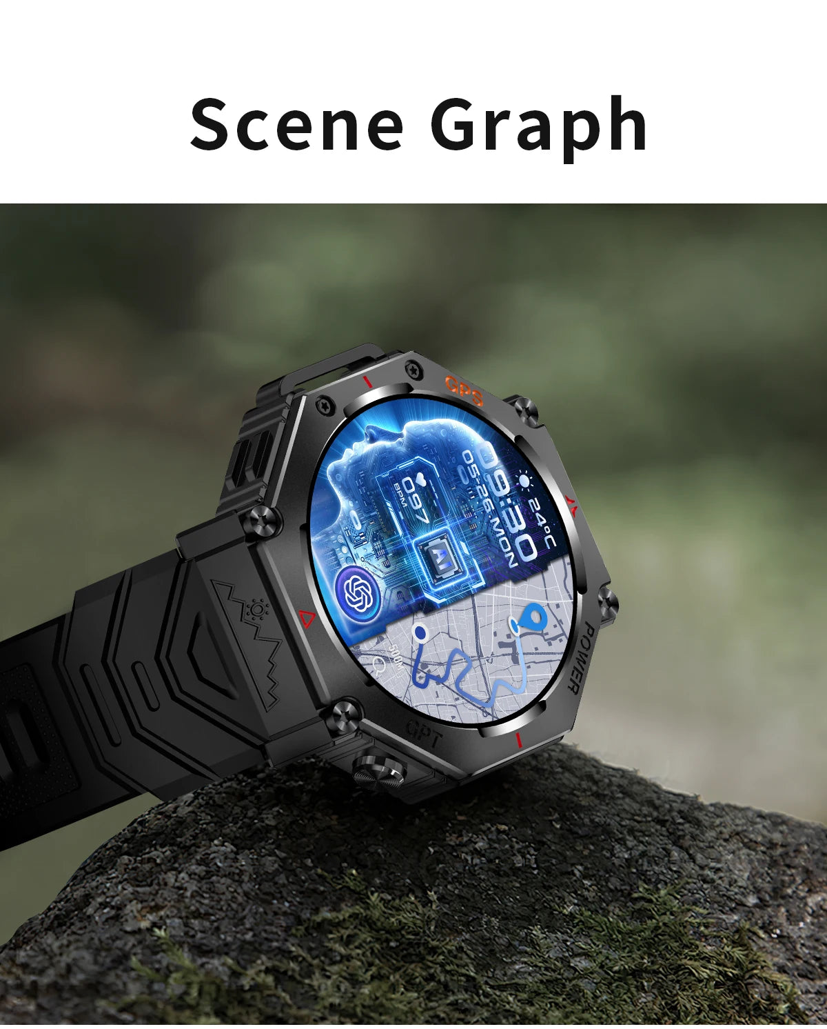 New ChatGPT AI assistant smartwatch with 5ATM water resistance, GPS, built-in dual-frequency GNSS and compass. For men and women