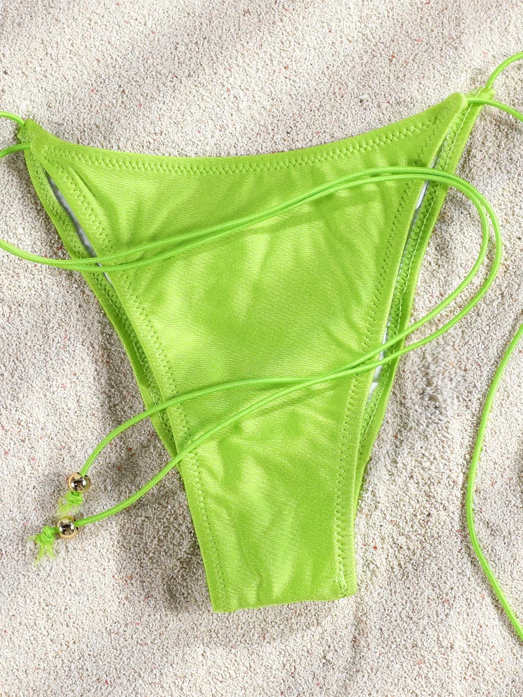 Miyouj New Bikini Triangle Swimwear Leopard Two Piece Suit Solid Color Bathsuit Sexy Swimsuits High Cut Bathwear Bandage Biquini