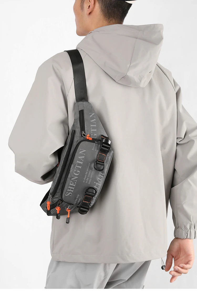 Summer Large Capacity Waterproof Nylon Sports Crossbody Bag for Men Casual Outdoor Leisure Mobile Phone Bag Trendy Sports Wai...