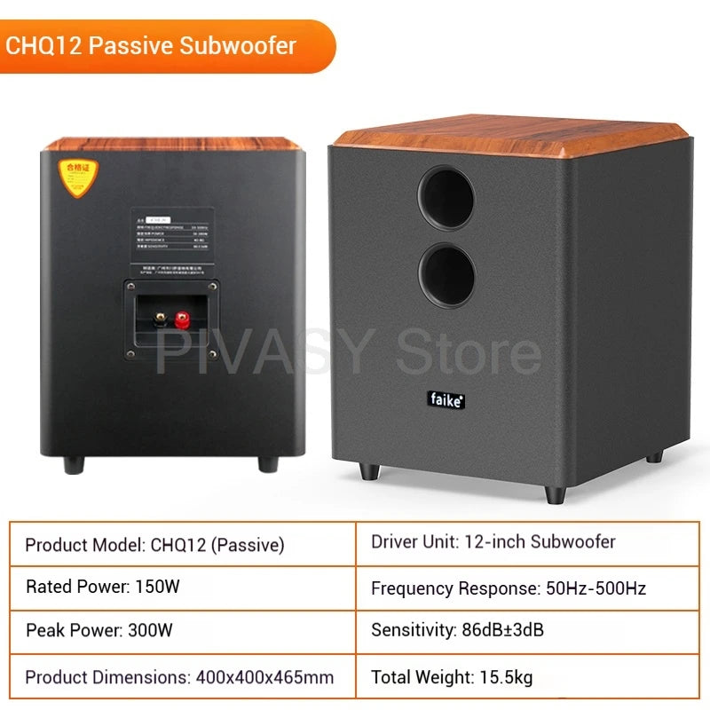 8/10/12 inch Passive Subwoofer 80-150W HiFi Sound Box 50Hz-500Hz Wooden Speakers 4-8ohm Sound System For Home Theater DJ Studio