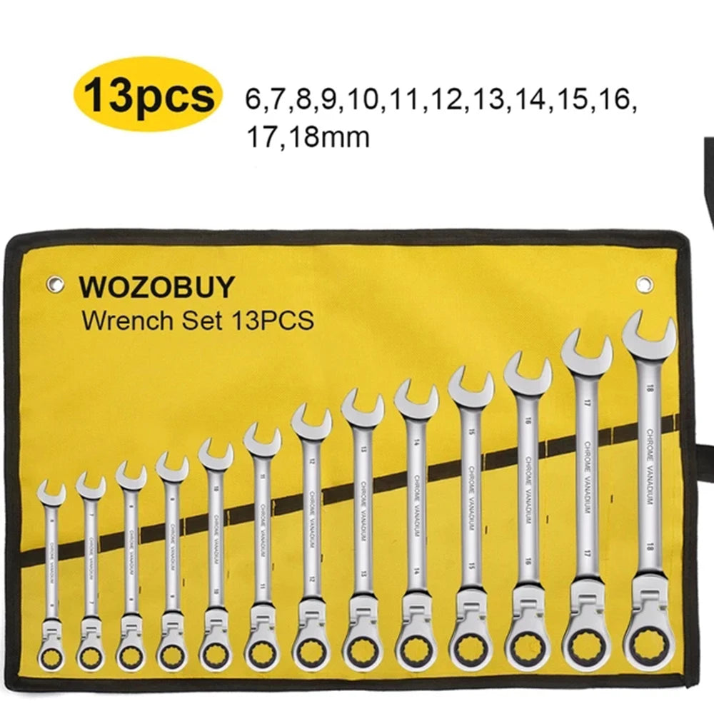 Ratcheting Wrench Set Metric and Standard 12-Point Box End Combination Spanner Gear Wrench Garage Tool Set,CR-V Full Polished