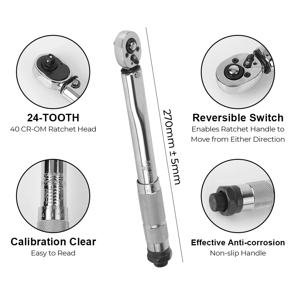 5-25N.m Micrometer Professional Adjustable Torque Wrench 1/4'' Drive Spanner Hand Tool For Car Bicycle Motorbike Use