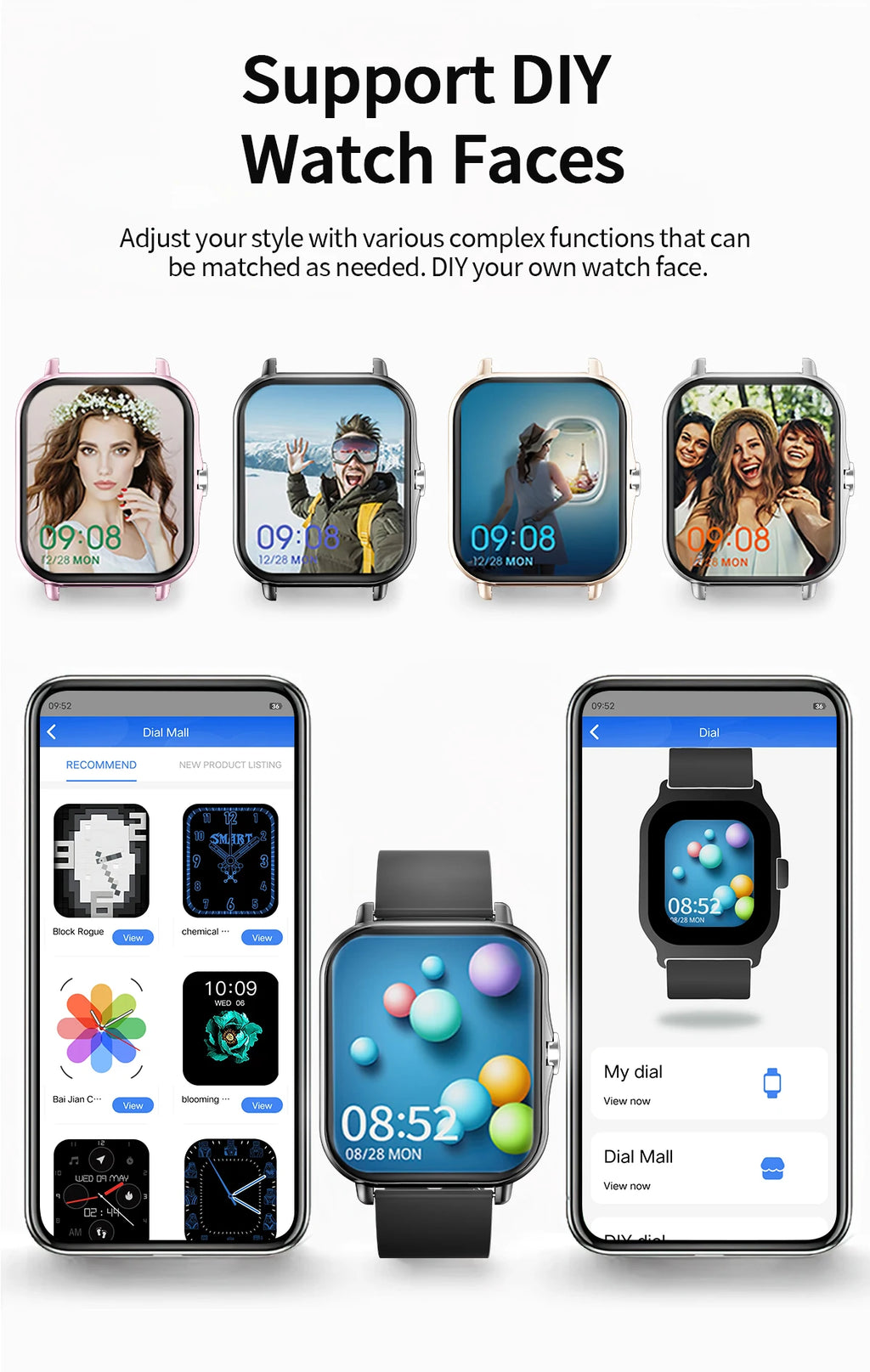 NEW Smart Watch Full Screen Multi-color Watch Strap Wireless Call For Android/IOS Message Reminder Outdoor Sport Watch Men Women