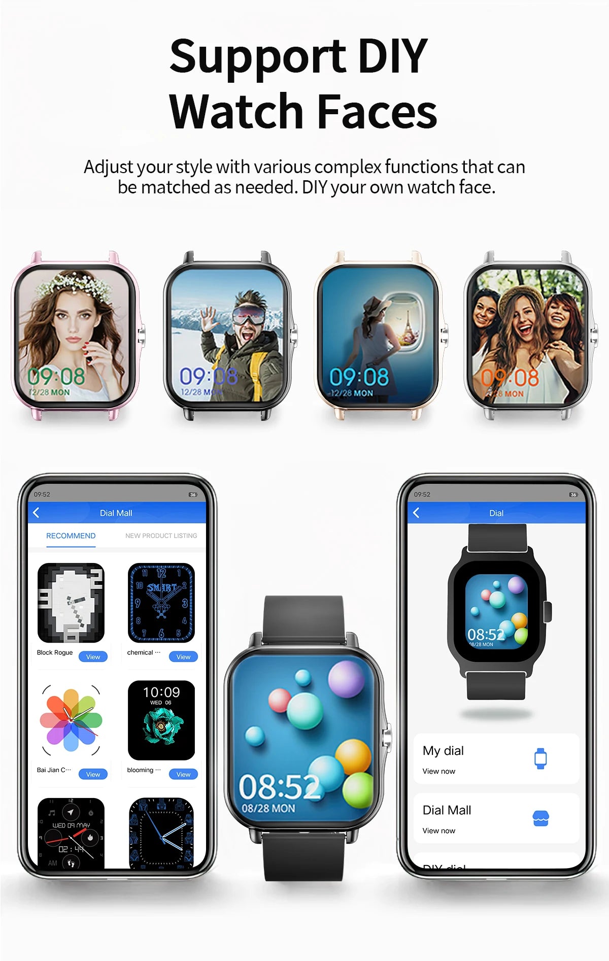 NEW Smart Watch Full Screen Multi-color Watch Strap Wireless Call For Android/IOS Message Reminder Outdoor Sport Watch Men Women