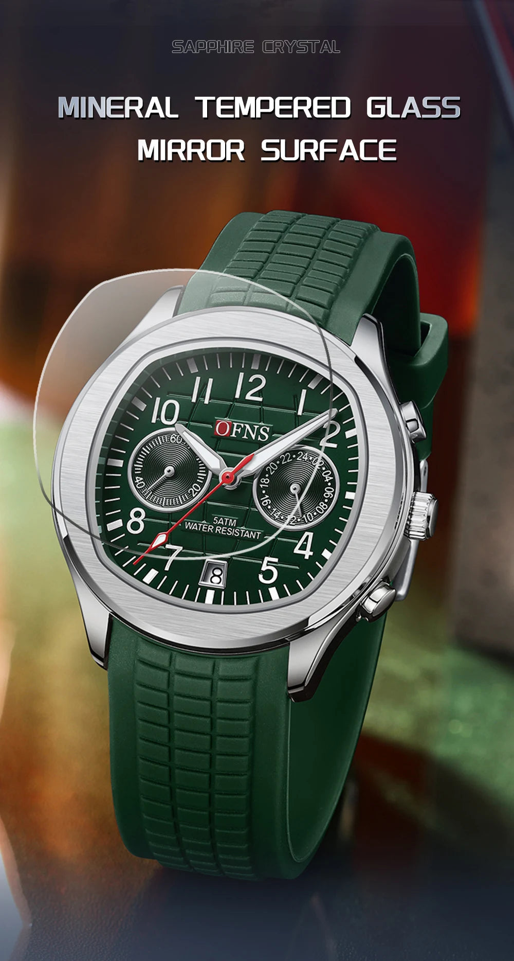 OFNS 8020 Fashion Men's Quartz Watch Double Hole Five Needle Waterproof Luminous Calendar Business Men's Quartz Watch