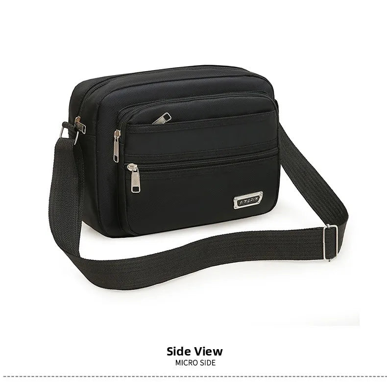 Casual Unisex Crossbody Bag Large Capacity Multi-layer Business Handling Bag Soft Nylon Material Zipper Closure Leisure Trave...