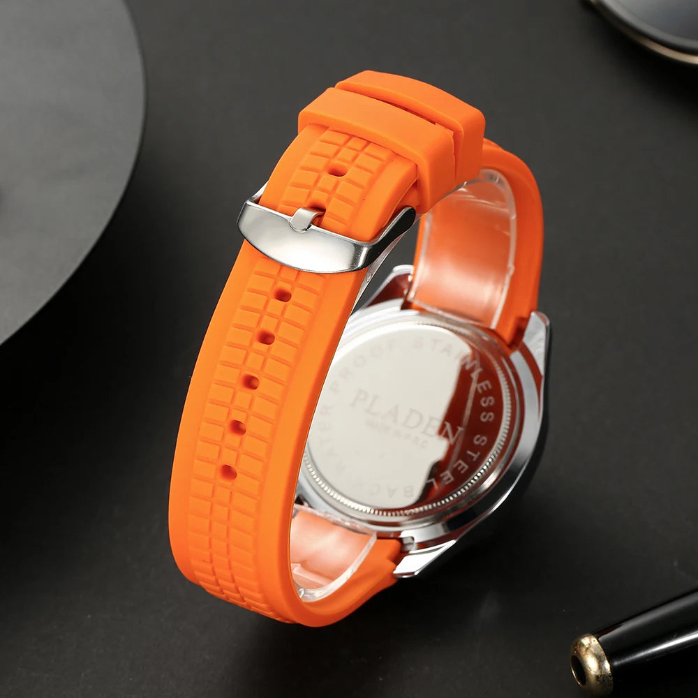 Fashion Watch Men Classic Orange Grenade Dial Minimalist Wristwatch Sport Silicone Strap Dive Auto Date Men's Watches Hot Sale