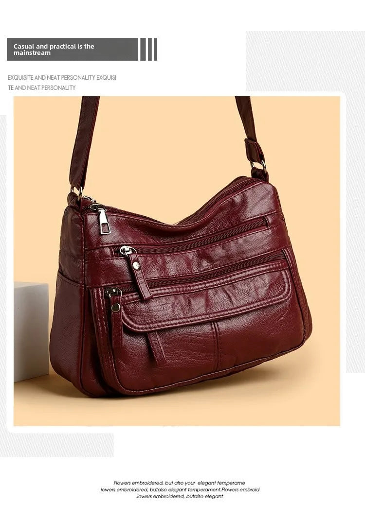 Large Capacity Soft Leather Shoulder Bag Casual Crossbody Bag for Middle-Aged Women 2025 New Style Versatile Mom Bag