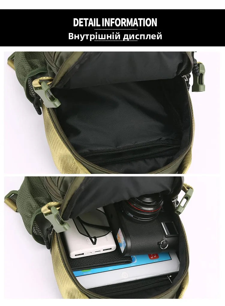 Fashionable Men's Crossbody Bag Student Casual Waist Bag Nylon Material Zipper Closure Soft Handle Multi-Compartment Pack
