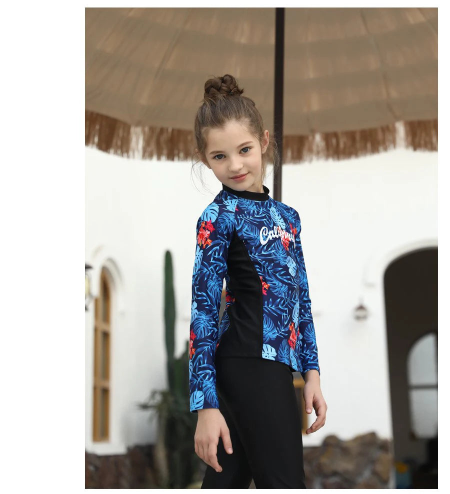 Girls Swimming Suit Children's Swimwear Three-Piece Set Quick Dry Sun Protection Large Size Polyester Fiber Student Girl