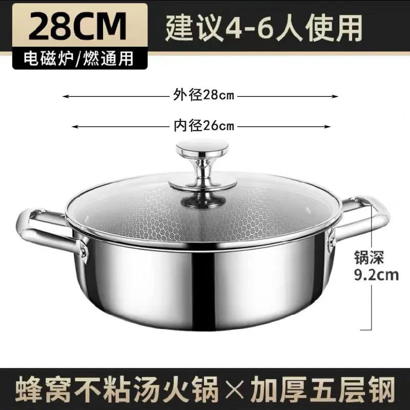 Stainless steel soup pot honeycomb non stick pot no oil fume household hot pot induction cooker gas stove universal