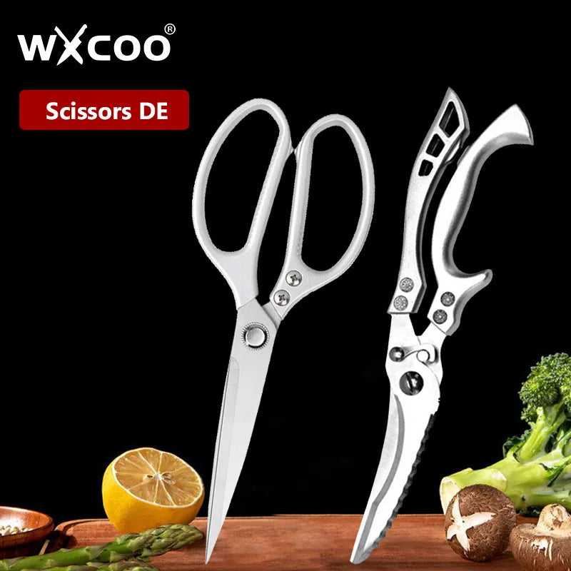 WXCOO Chicken Bone Scissors Stainless Steel Cutting Knife Kitchen Scissors Multifunctional Food Scissors Slicing Fish Meat Knife