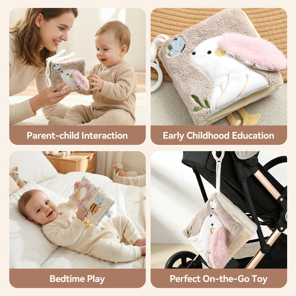 Bunny Cloth Soft Touch Book, Baby Toys 3D Sensory Early Learning Stroller Toys Infant 0-12 Months Baby Toys Multifunction Toys