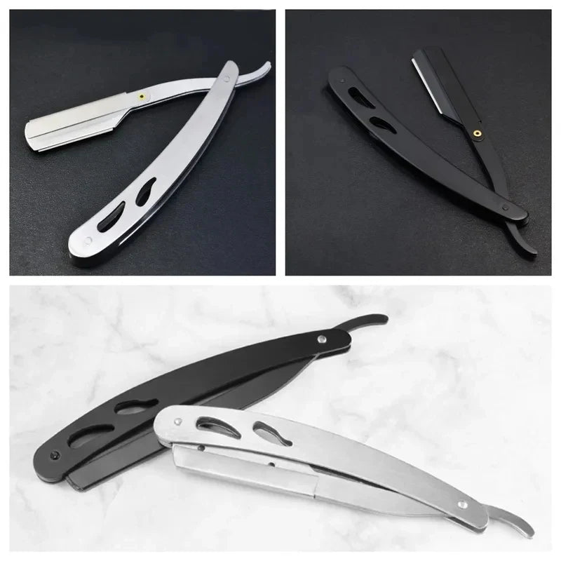 1/3/5pcs Professional Manual Shaver Straight Edge Stainless Steel Barber Razor Men Folding Shaving Shave Beard Cutter With Blade