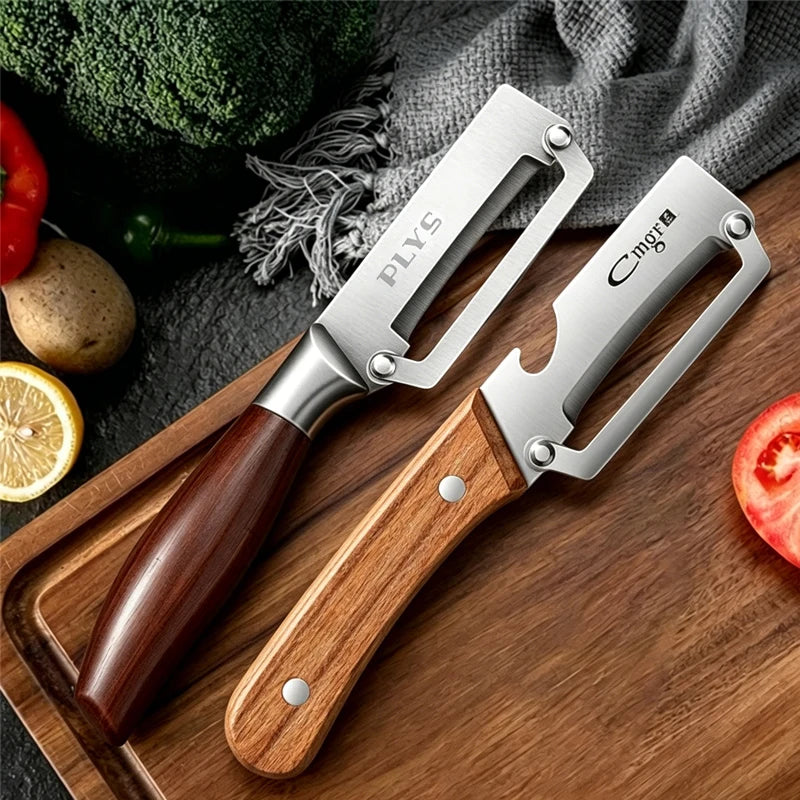 Stainless Steel Kitchen Peeler Multi-Function Kitchen-Specific Peeler for Slicing Fruit and Vegetables with Wooden/ Steel Handle