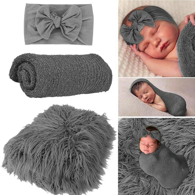 3PCS Newborn Baby Photography Props Blanket Wraps Set Photo Mat Blanket for Baby Boys and Girls Long Ripple Wrap  Fotografia