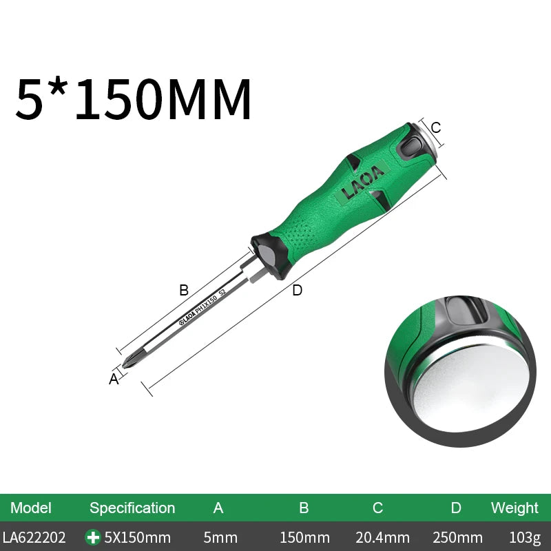 1pcs LAOA Magnetic Screwdriver Phillips Slotted Screwdrivers Set Hardness 58HRC Alloy Steel with Tap Knock Function