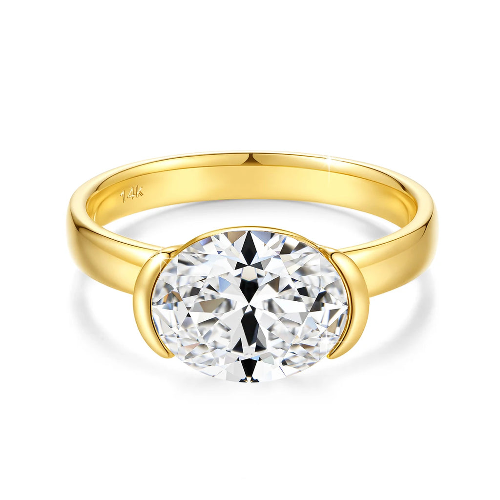 14K Gold Certified Oval Cut Moissanite Ring for Women Lab Created Diamond Engagement Wedding Yuan Bao Ring Jewelry Classic