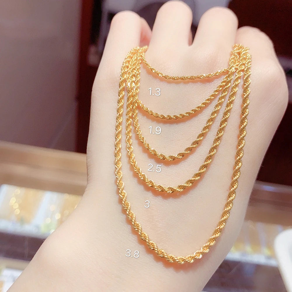 Sinya Pure 18k Au750 Gold Rope Chain Necklace Anklets Bracelets 100% Real Fine Jewelry For Women Ladies Mom Girls Best Gift