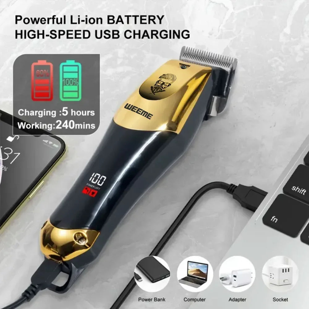 Tondeuse à Cheveux Rechargeable pour Hommes — Kit Professionnel Barbe & Cheveux, Charge USB Rapide