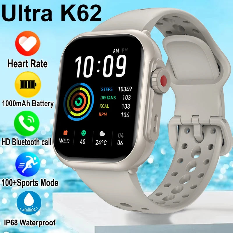 2025 New 1000mAh Battery AMOLED Smart Watch Ultra K62 Men Women Heart Rate 100+Sport HD Bluetooth Call IP67Waterproof SmartWatch