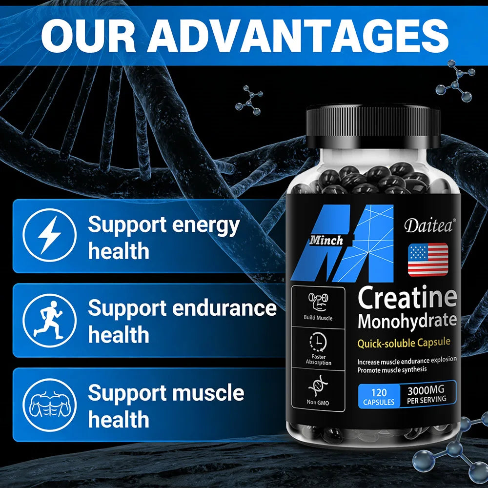 Creatine Monohydrate Capsules for Enhance Muscle Mass Strength & Performance Improvement Workout Recovery Mass Gainer