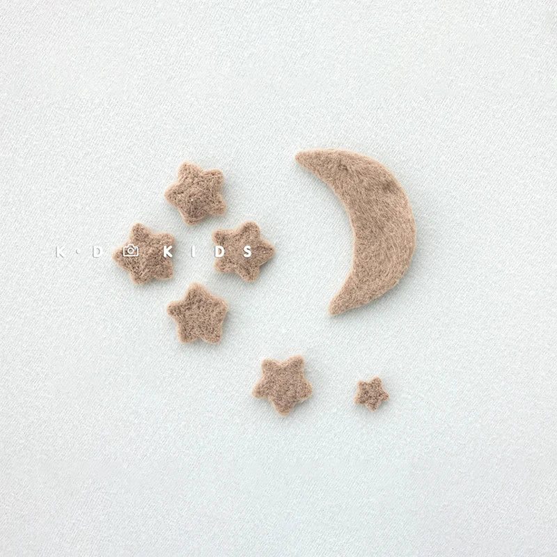 7pcs Wool Felt Stars and Moon Newborn Photography Props Background Mini Accessories Atmospheric Moon and Stars Baby Shoot Props