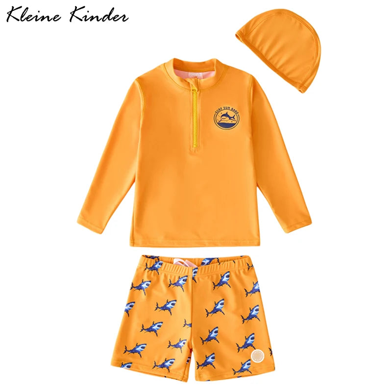 Children's Swimsuit Orange Long Sleeve Rash Guard Kids UPF50 UV Protection Boy's Beach Clothes Shark Swimming Bathing Suit Kids