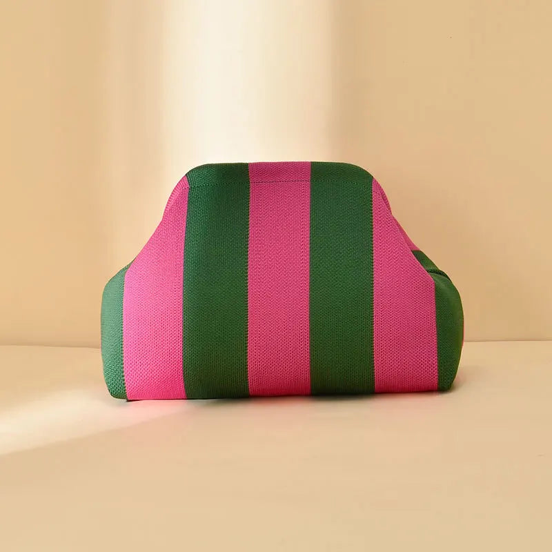 Striped Beach Bag Cloud Knitted Fashion Commuter All-Match Makeup Bag Weave Cross-Border Style Polyester Pillow-Shaped Bag